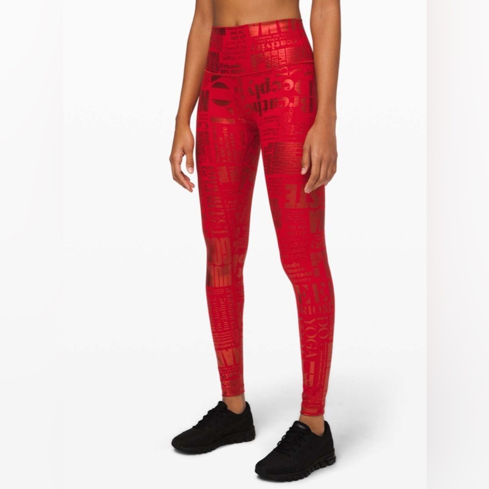Like New! LULULEMON Wunder Under High Rise Tight  Manifesto Foil Dark Red. Sz 6